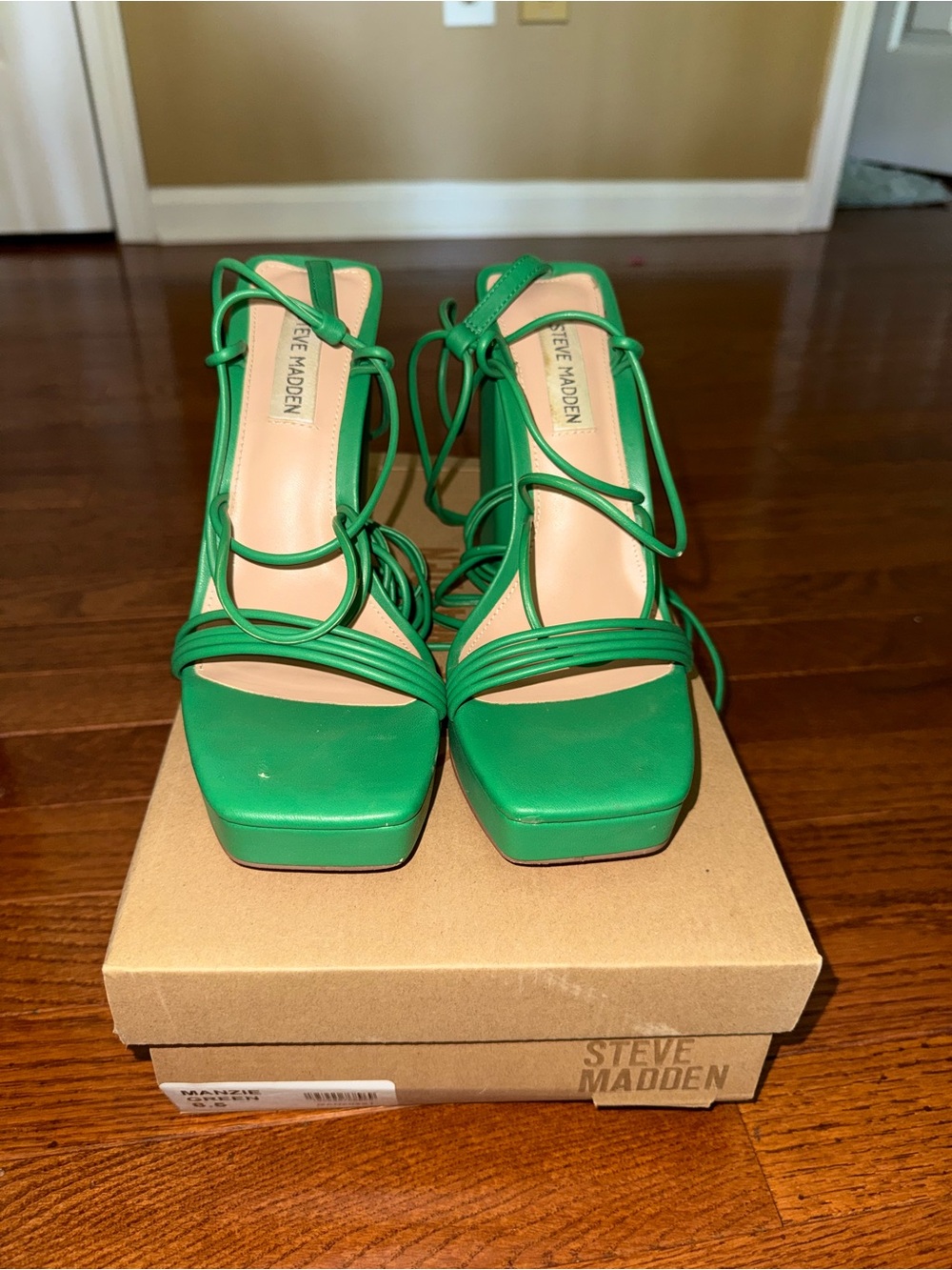 Steve Madden Emerald Green Strappy Lace-Up Platform Heels